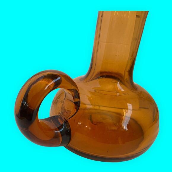 VTG MCM Amber Art Glass Pitcher Ewer Jug Vase Stretch Long Neck 10.5” x 5.5” - Picture 7 of 8